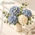 bjrsjjvkts™ Blue Hour Artificial Hydrangea Arrangement in Ceramic Vase, Dusty Blue & Ivory Faux Flowers, Indoor Coffee Table Centerpiece