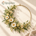 bjrsjjvkts™ Half-Moon Meadow Artificial Daisy Wreath, 20-Inch Asymmetrical Floral Hoop, Ivory Wildflowers & Sage Greenery Wall Decor