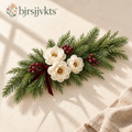 bjrsjjvkts™ Winter Still Artificial Camellia & Pine Swag, 26-Inch Ivory Floral Wall and Mantel Accent, Burgundy Winter Holiday Decor