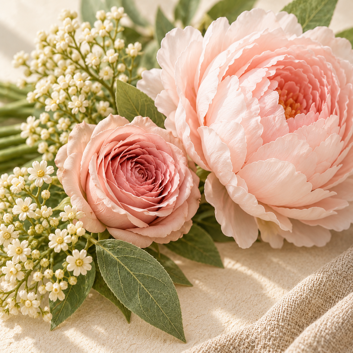 bjrsjjvkts™ Rosewater Garden Artificial Rose & Peony Bouquet, 12 Faux Floral and Greenery Stems, Blush Pink Cottage Table Decor