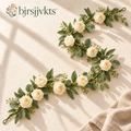 bjrsjjvkts™ Ivory Drift Artificial Rose & Eucalyptus Garland, 6-Foot Faux Floral Table Runner, Mantel and Indoor Event Decor