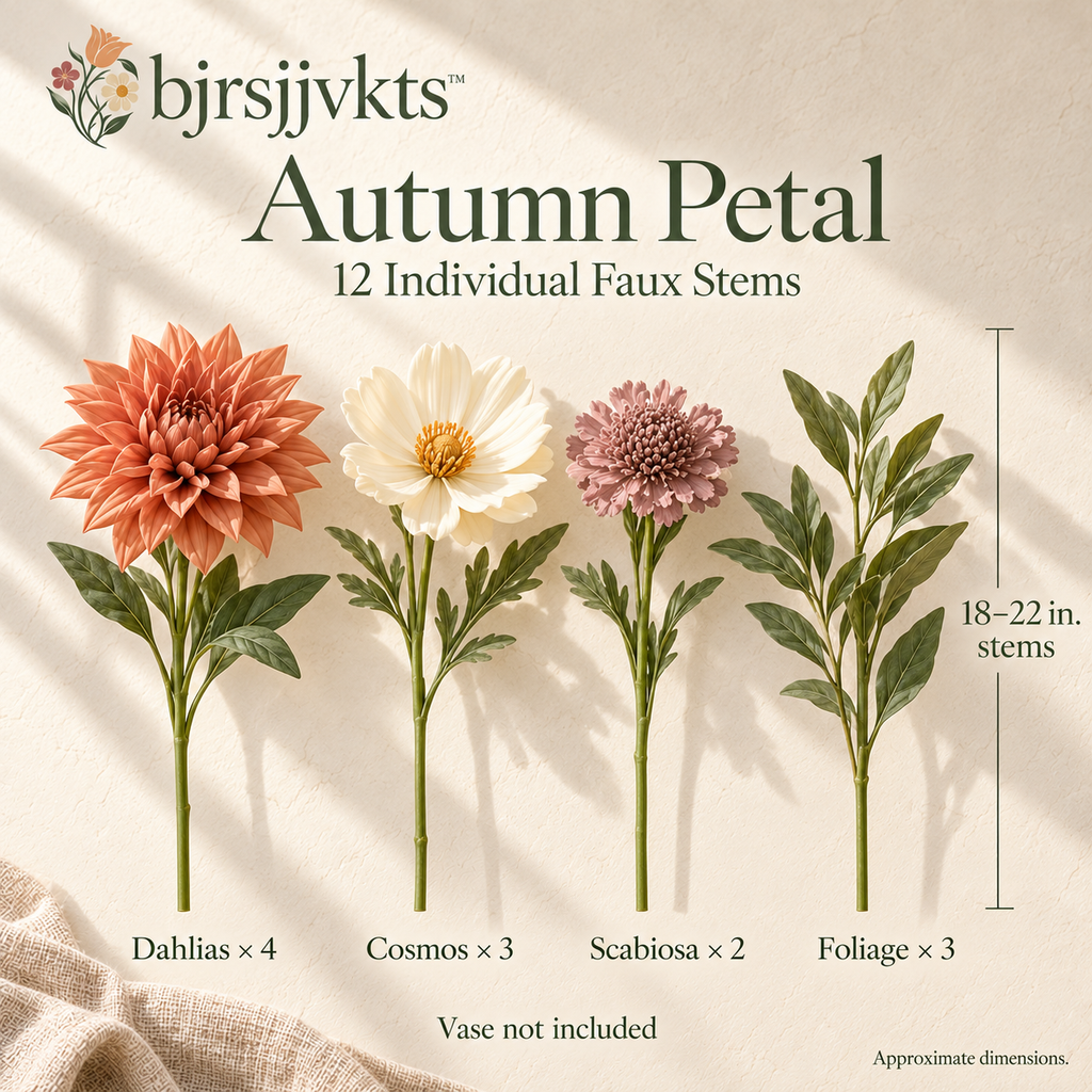 bjrsjjvkts™ Autumn Petal Artificial Dahlia & Cosmos Bouquet, 12 Terracotta, Cream and Mauve Faux Stems, Fall Vase and Entryway Decor