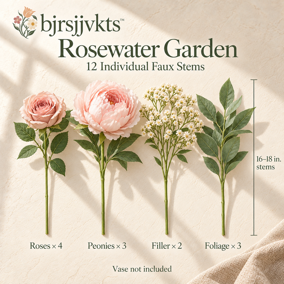 bjrsjjvkts™ Rosewater Garden Artificial Rose & Peony Bouquet, 12 Faux Floral and Greenery Stems, Blush Pink Cottage Table Decor