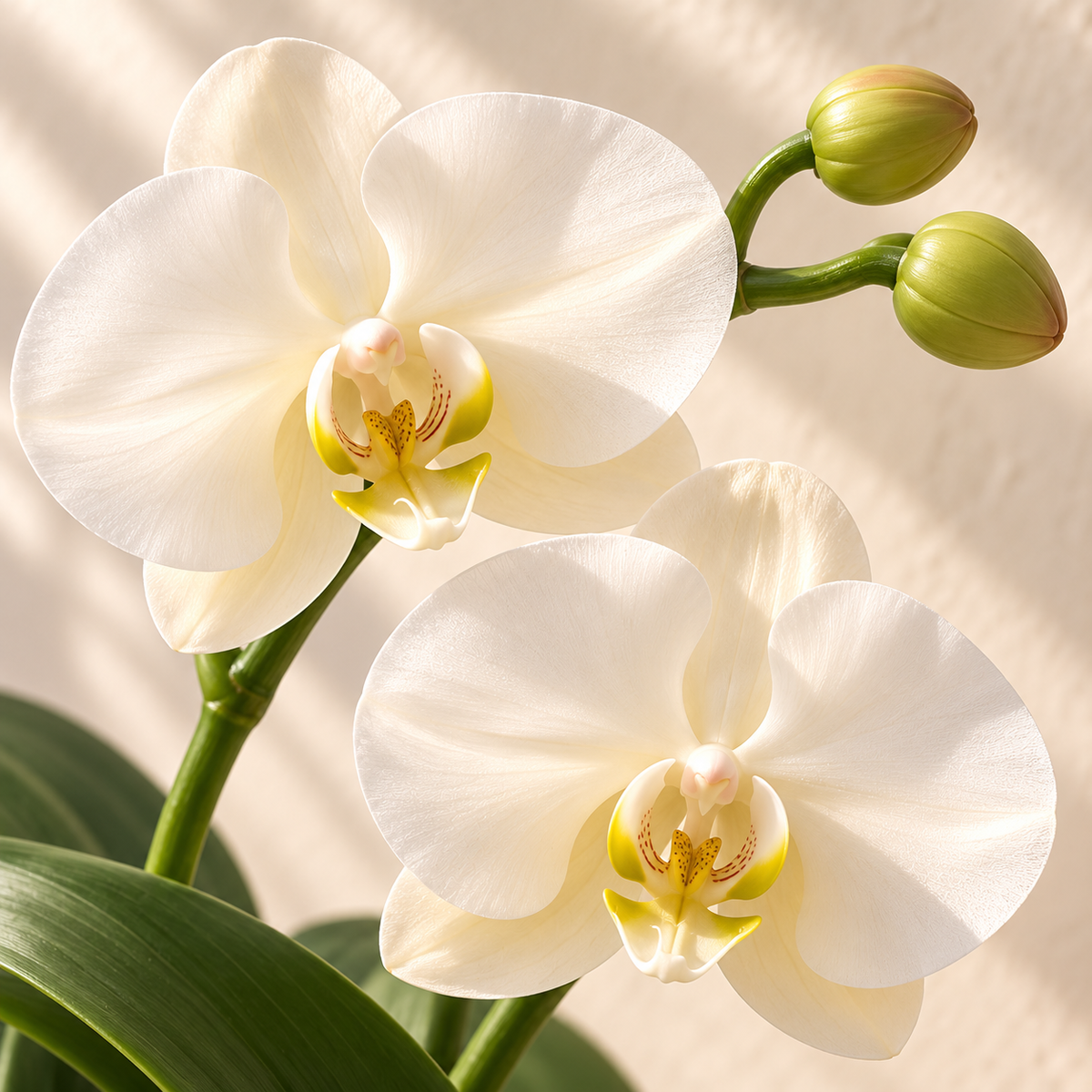 bjrsjjvkts™ Quiet Orchid Artificial Phalaenopsis Arrangement, White Double-Stem Faux Orchid in Ceramic Pot, Desk & Console Table Decor